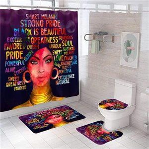 Retro Style Shower Curtain Set Black Girl Love Thy Self Bathroom Decor